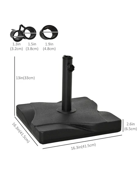 Outsunny 20kg Square Parasol Base Outdoor Garden Cement Umbrella Weight Stand Holder, Fits Φ32mm,Φ38mm,Φ48mm Pole - Black