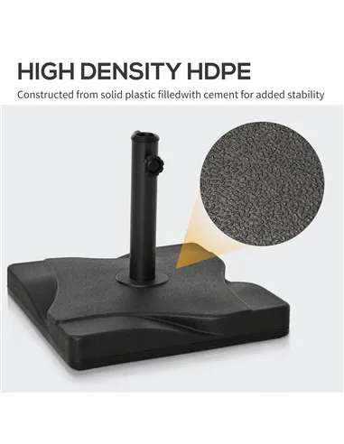 Outsunny 20kg Square Parasol Base Outdoor Garden Cement Umbrella Weight Stand Holder, Fits Φ32mm,Φ38mm,Φ48mm Pole - Black