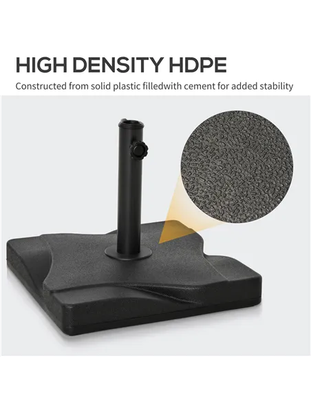 Outsunny 20kg Square Parasol Base Outdoor Garden Cement Umbrella Weight Stand Holder, Fits Φ32mm,Φ38mm,Φ48mm Pole - Black
