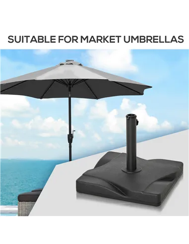 Outsunny 20kg Square Parasol Base Outdoor Garden Cement Umbrella Weight Stand Holder, Fits Φ32mm,Φ38mm,Φ48mm Pole - Black