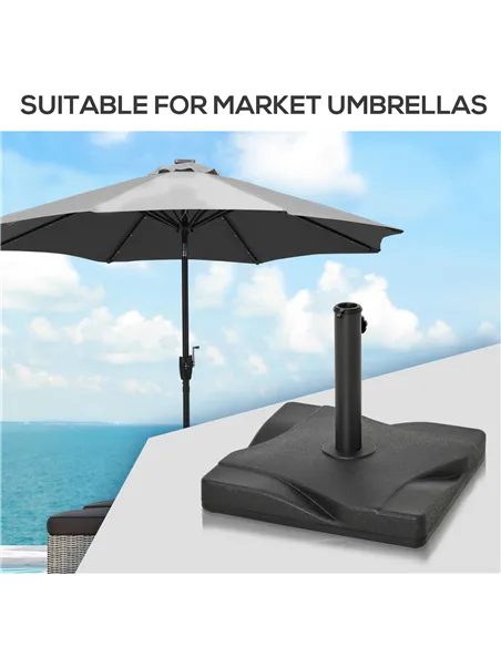 Outsunny 20kg Square Parasol Base Outdoor Garden Cement Umbrella Weight Stand Holder, Fits Φ32mm,Φ38mm,Φ48mm Pole - Black