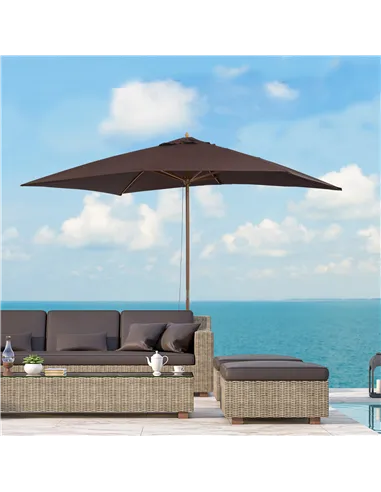 Outsunny 2 x 3m Wooden Garden Parasol Umbrella Outdoor Sun Shade Canopy, Dark Coffee