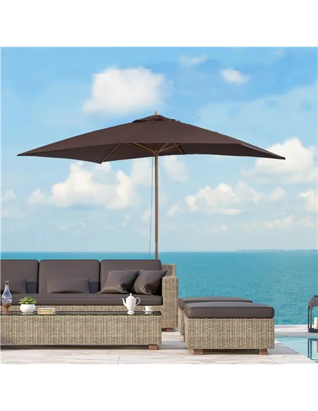 Outsunny 2 x 3m Wooden Garden Parasol Umbrella Outdoor Sun Shade Canopy, Dark Coffee