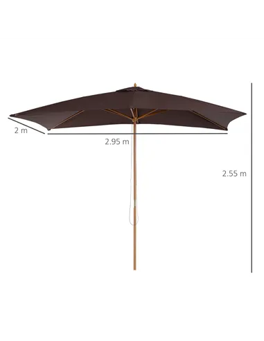 Outsunny 2 x 3m Wooden Garden Parasol Umbrella Outdoor Sun Shade Canopy, Dark Coffee