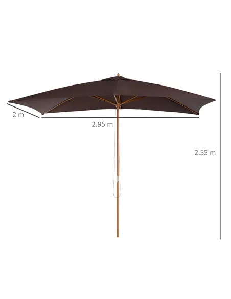 Outsunny 2 x 3m Wooden Garden Parasol Umbrella Outdoor Sun Shade Canopy, Dark Coffee