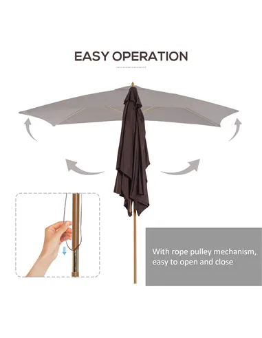 Outsunny 2 x 3m Wooden Garden Parasol Umbrella Outdoor Sun Shade Canopy, Dark Coffee