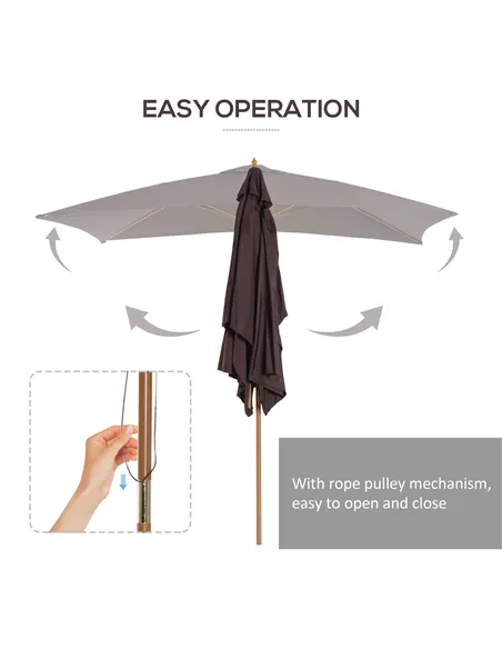 Outsunny 2 x 3m Wooden Garden Parasol Umbrella Outdoor Sun Shade Canopy, Dark Coffee
