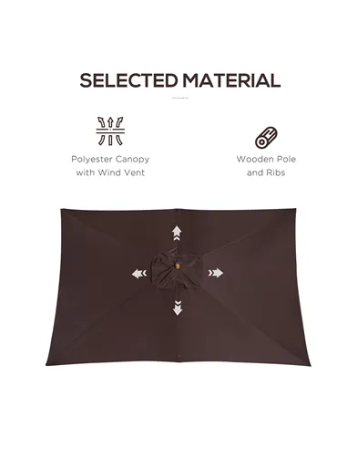 Outsunny 2 x 3m Wooden Garden Parasol Umbrella Outdoor Sun Shade Canopy, Dark Coffee