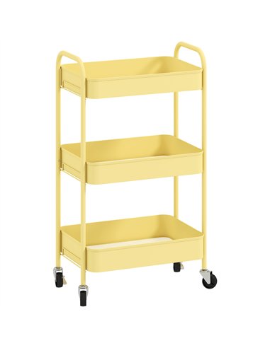 HOMCOM Three-Tier Steel Storage Trolley - Yellow