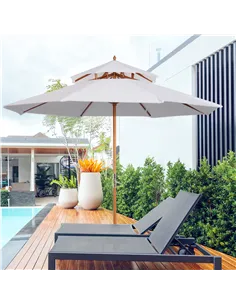 Outsunny 2.7m Elegant Wooden Frame Parasol Umbrella - White 2