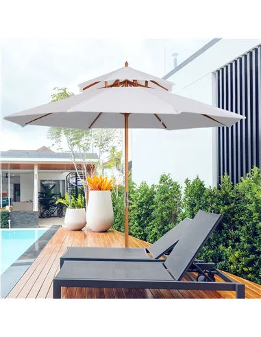 Outsunny 2.7m Elegant Wooden Frame Parasol Umbrella - White