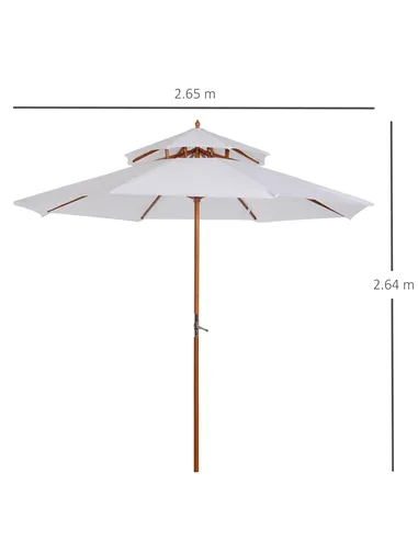 Outsunny 2.7m Elegant Wooden Frame Parasol Umbrella - White