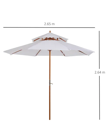 Outsunny 2.7m Elegant Wooden Frame Parasol Umbrella - White