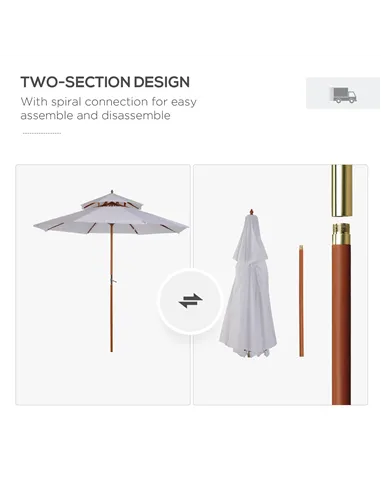Outsunny 2.7m Elegant Wooden Frame Parasol Umbrella - White