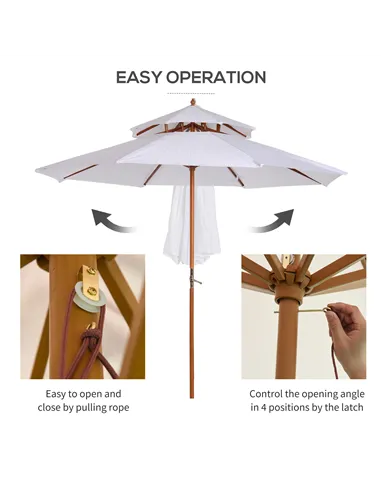 Outsunny 2.7m Elegant Wooden Frame Parasol Umbrella - White