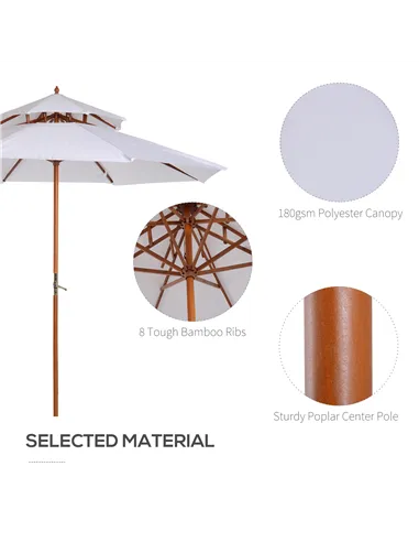 Outsunny 2.7m Elegant Wooden Frame Parasol Umbrella - White