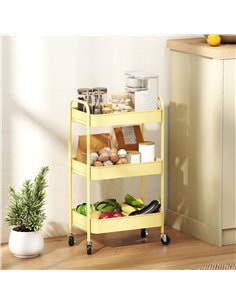 HOMCOM Three-Tier Steel Storage Trolley - Yellow 2