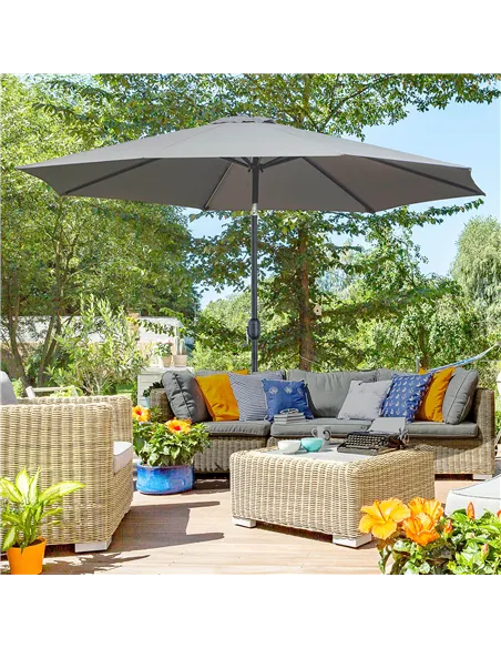 Outsunny 3(m) Tilting Parasol Garden Umbrellas, Outdoor Sun Shade with 8 Ribs, Tilt and Crank Handle for Balcony, Bench, Garden,
