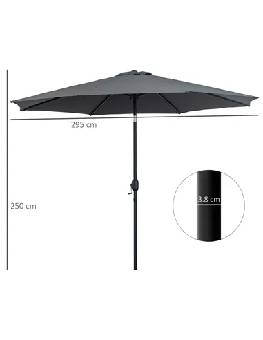 Outsunny 3(m) Tilting Parasol Garden Umbrellas, Outdoor Sun Shade with 8 Ribs, Tilt and Crank Handle for Balcony, Bench, Garden,