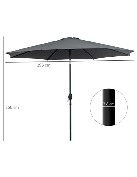 Outsunny 3(m) Tilting Parasol Garden Umbrellas, Outdoor Sun Shade with 8 Ribs, Tilt and Crank Handle for Balcony, Bench, Garden,