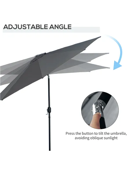 Outsunny 3(m) Tilting Parasol Garden Umbrellas, Outdoor Sun Shade with 8 Ribs, Tilt and Crank Handle for Balcony, Bench, Garden,
