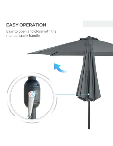 Outsunny 3(m) Tilting Parasol Garden Umbrellas, Outdoor Sun Shade with 8 Ribs, Tilt and Crank Handle for Balcony, Bench, Garden,