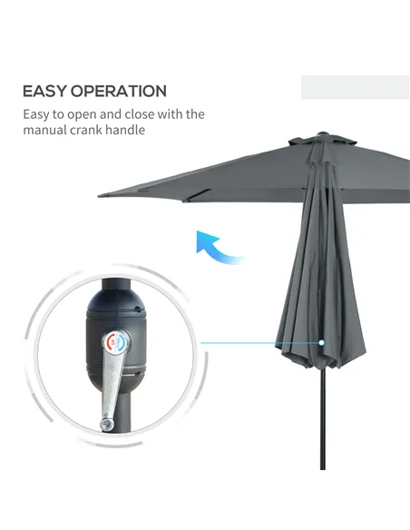 Outsunny 3(m) Tilting Parasol Garden Umbrellas, Outdoor Sun Shade with 8 Ribs, Tilt and Crank Handle for Balcony, Bench, Garden,