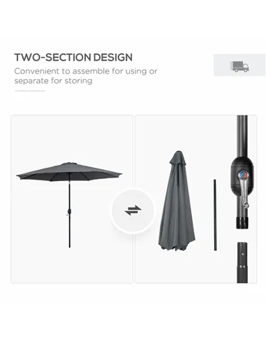 Outsunny 3(m) Tilting Parasol Garden Umbrellas, Outdoor Sun Shade with 8 Ribs, Tilt and Crank Handle for Balcony, Bench, Garden,