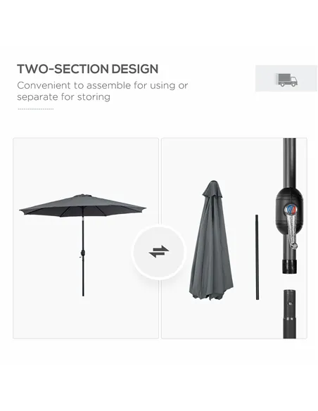 Outsunny 3(m) Tilting Parasol Garden Umbrellas, Outdoor Sun Shade with 8 Ribs, Tilt and Crank Handle for Balcony, Bench, Garden,