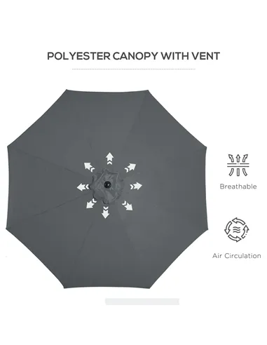 Outsunny 3(m) Tilting Parasol Garden Umbrellas, Outdoor Sun Shade with 8 Ribs, Tilt and Crank Handle for Balcony, Bench, Garden,