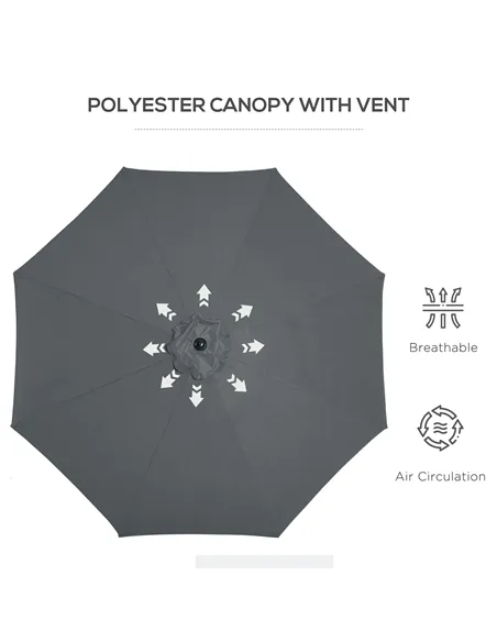 Outsunny 3(m) Tilting Parasol Garden Umbrellas, Outdoor Sun Shade with 8 Ribs, Tilt and Crank Handle for Balcony, Bench, Garden,