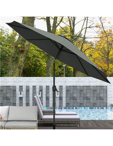 Outsunny 3(m) Tilting Parasol Garden Umbrellas, Outdoor Sun Shade with 8 Ribs, Tilt and Crank Handle for Balcony, Bench, Garden,