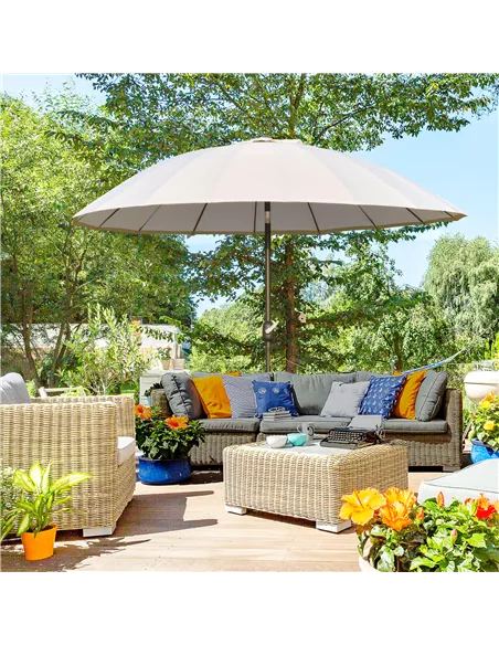 Outsunny 2.5m Shanghai Garden Parasol Umbrella with Crank & Tilt, Adjustable Outdoor Sun Shade, Off-White