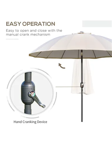 Outsunny 2.5m Shanghai Garden Parasol Umbrella with Crank & Tilt, Adjustable Outdoor Sun Shade, Off-White