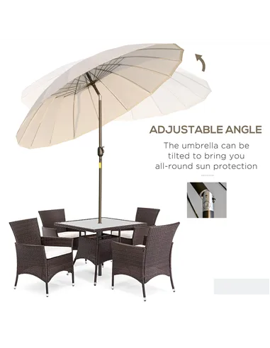 Outsunny 2.5m Shanghai Garden Parasol Umbrella with Crank & Tilt, Adjustable Outdoor Sun Shade, Off-White