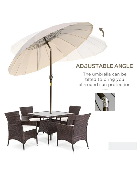 Outsunny 2.5m Shanghai Garden Parasol Umbrella with Crank & Tilt, Adjustable Outdoor Sun Shade, Off-White