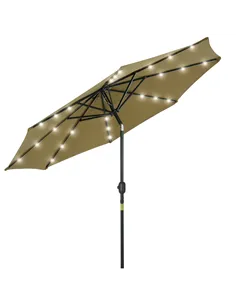 Outsunny 2.7m Patio Garden Umbrella Outdoor Parasol with Tilt Crank and 24 LEDs Lights (Brown)