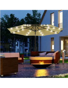 Outsunny 2.7m Patio Garden Umbrella Outdoor Parasol with Tilt Crank and 24 LEDs Lights (Brown) 2