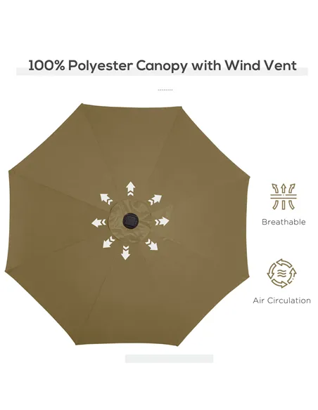 Outsunny 2.7m Patio Garden Umbrella Outdoor Parasol with Tilt Crank and 24 LEDs Lights (Brown)