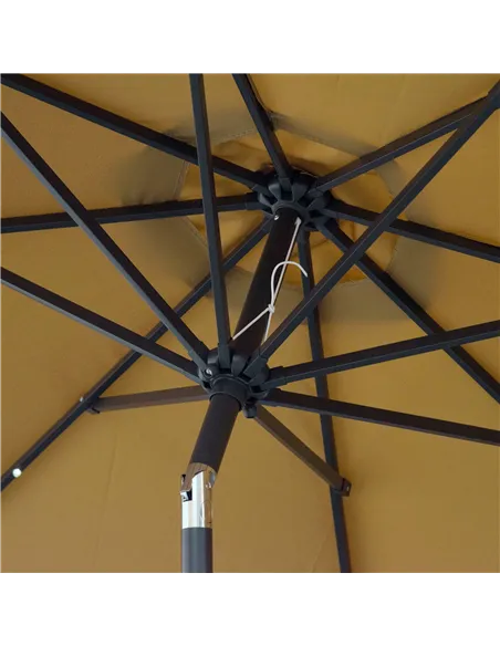Outsunny 2.7m Patio Garden Umbrella Outdoor Parasol with Tilt Crank and 24 LEDs Lights (Brown)