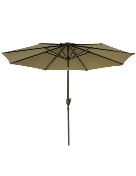 Outsunny 2.7m Patio Garden Umbrella Outdoor Parasol with Tilt Crank and 24 LEDs Lights (Brown)