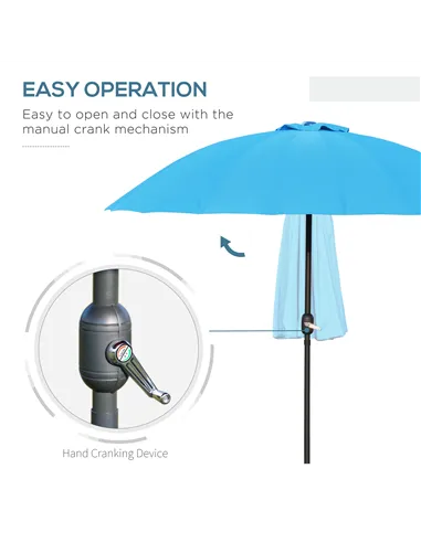 Outsunny 2.5m Shanghai Garden Parasol Umbrella with Crank & Tilt, Adjustable Outdoor Sun Shade, Blue