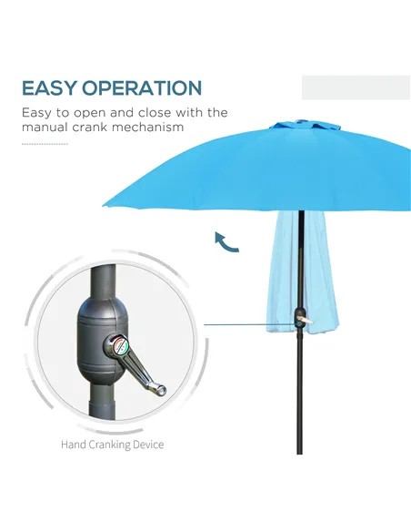 Outsunny 2.5m Shanghai Garden Parasol Umbrella with Crank & Tilt, Adjustable Outdoor Sun Shade, Blue