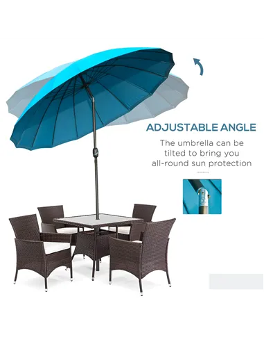 Outsunny 2.5m Shanghai Garden Parasol Umbrella with Crank & Tilt, Adjustable Outdoor Sun Shade, Blue
