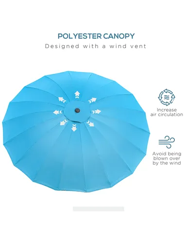 Outsunny 2.5m Shanghai Garden Parasol Umbrella with Crank & Tilt, Adjustable Outdoor Sun Shade, Blue