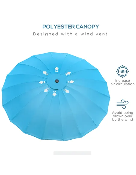 Outsunny 2.5m Shanghai Garden Parasol Umbrella with Crank & Tilt, Adjustable Outdoor Sun Shade, Blue