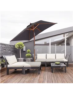 Outsunny 2m x 1.5m Garden Parasol Umbrella with Tilting Sunshade Canopy, Outdoor Market Table Umbrella with Wood and Bamboo Fram 2