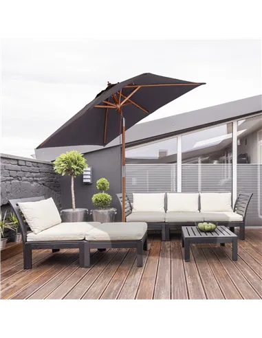 Outsunny 2m x 1.5m Garden Parasol Umbrella with Tilting Sunshade Canopy, Outdoor Market Table Umbrella with Wood and Bamboo Fram