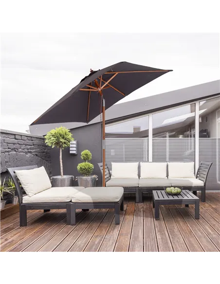 Outsunny 2m x 1.5m Garden Parasol Umbrella with Tilting Sunshade Canopy, Outdoor Market Table Umbrella with Wood and Bamboo Fram