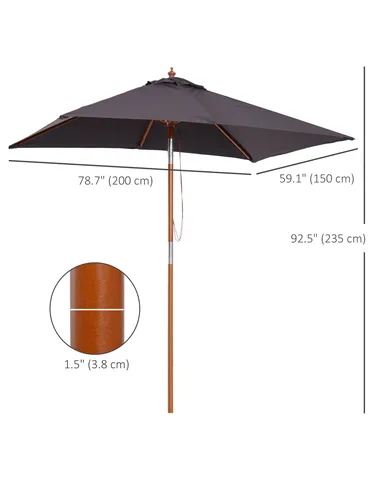 Outsunny 2m x 1.5m Garden Parasol Umbrella with Tilting Sunshade Canopy, Outdoor Market Table Umbrella with Wood and Bamboo Fram